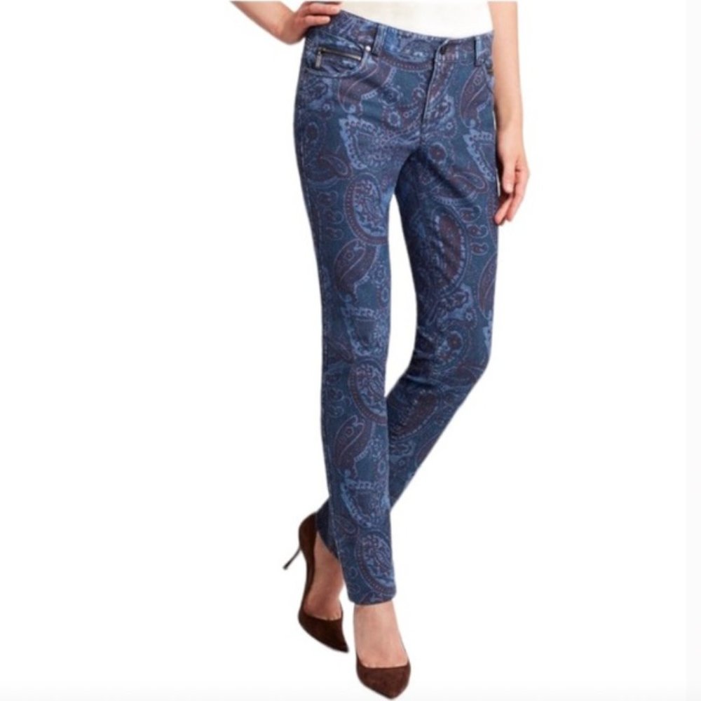 ETCETERA dark teal blue Marilyn paisley pants